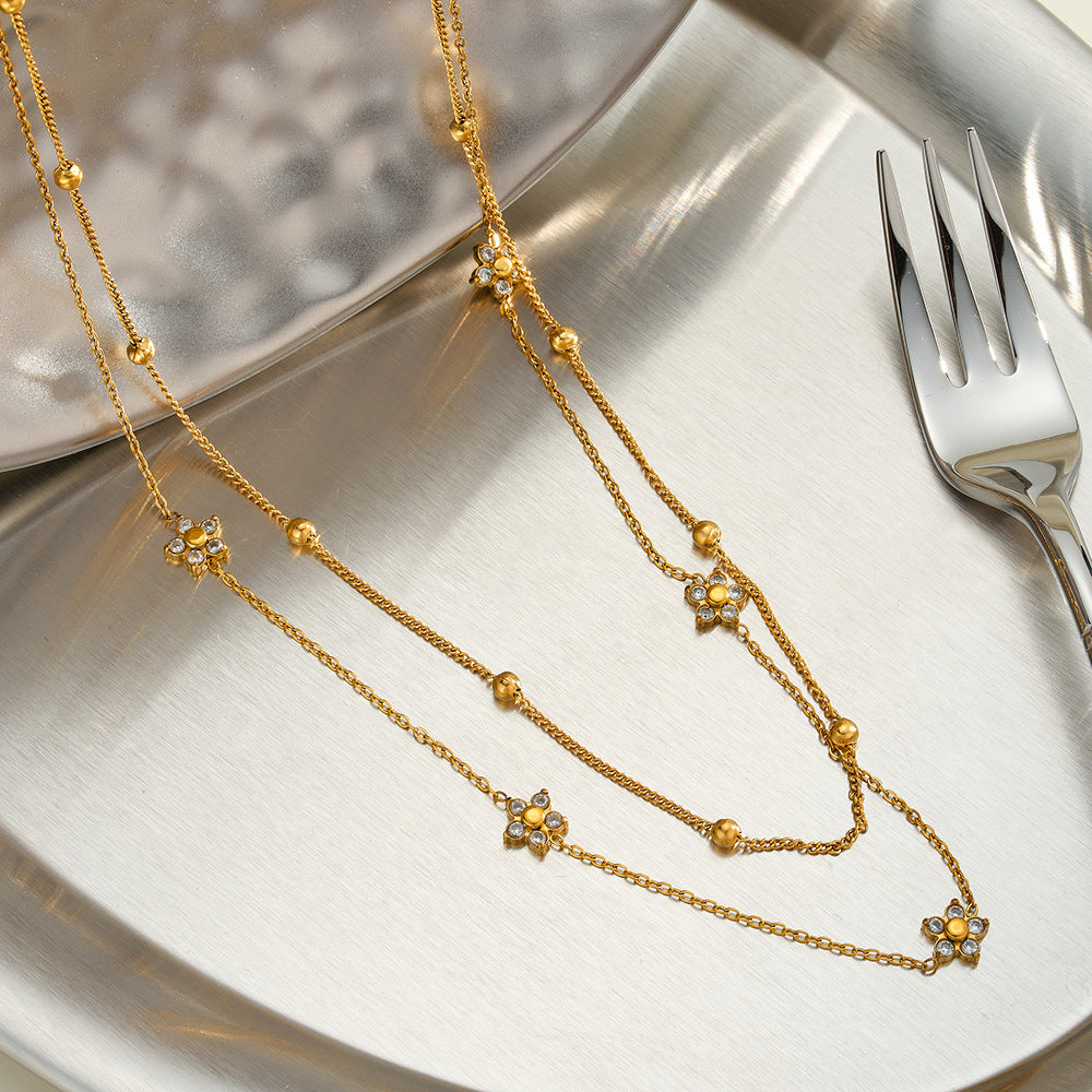 Women's Stainless Steel Double Layer Twin Simple Necklaces