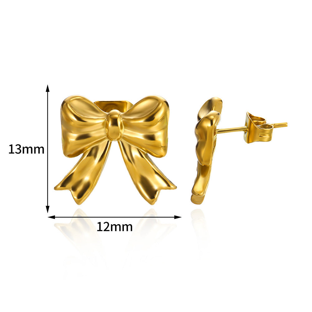 Luxury Glossy Bow Gold Stainless Steel Rings