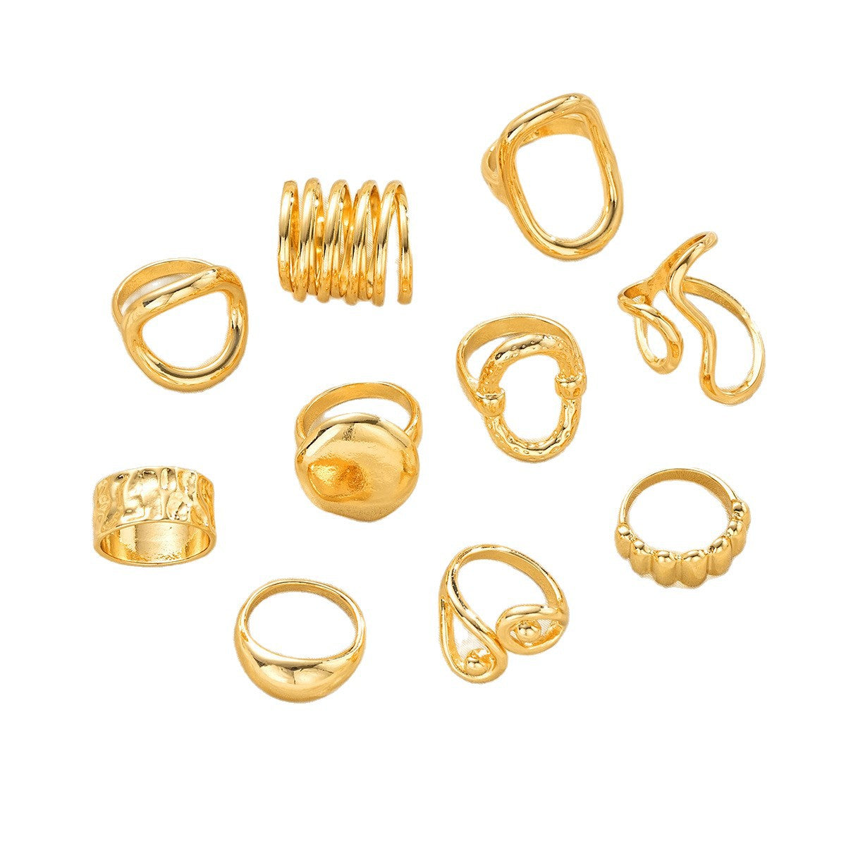 Retro Liquid Glossy Irregular Geometric Hollow Rings