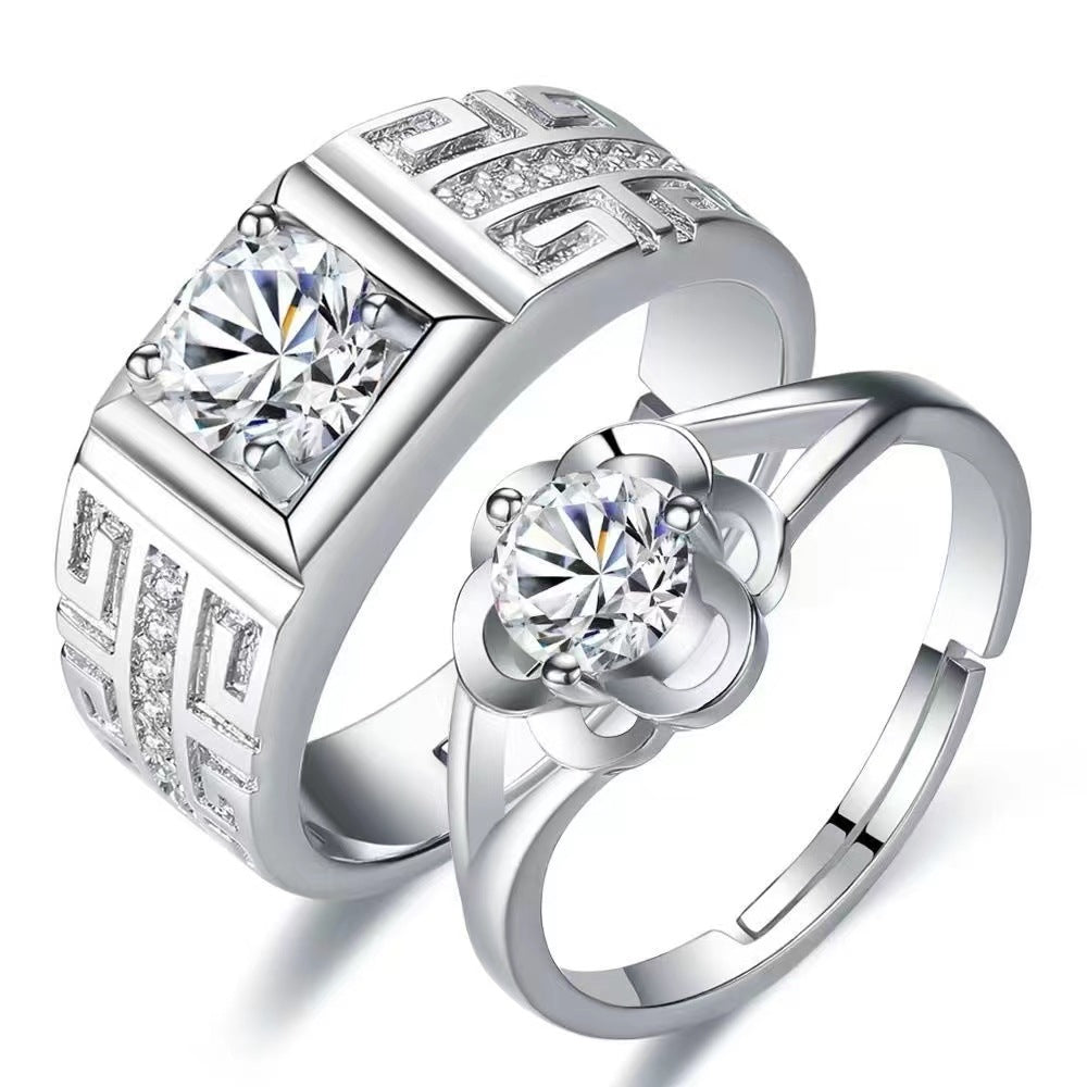 Minority Simple Fashion Rhinestone Zircon Couple Open Rings