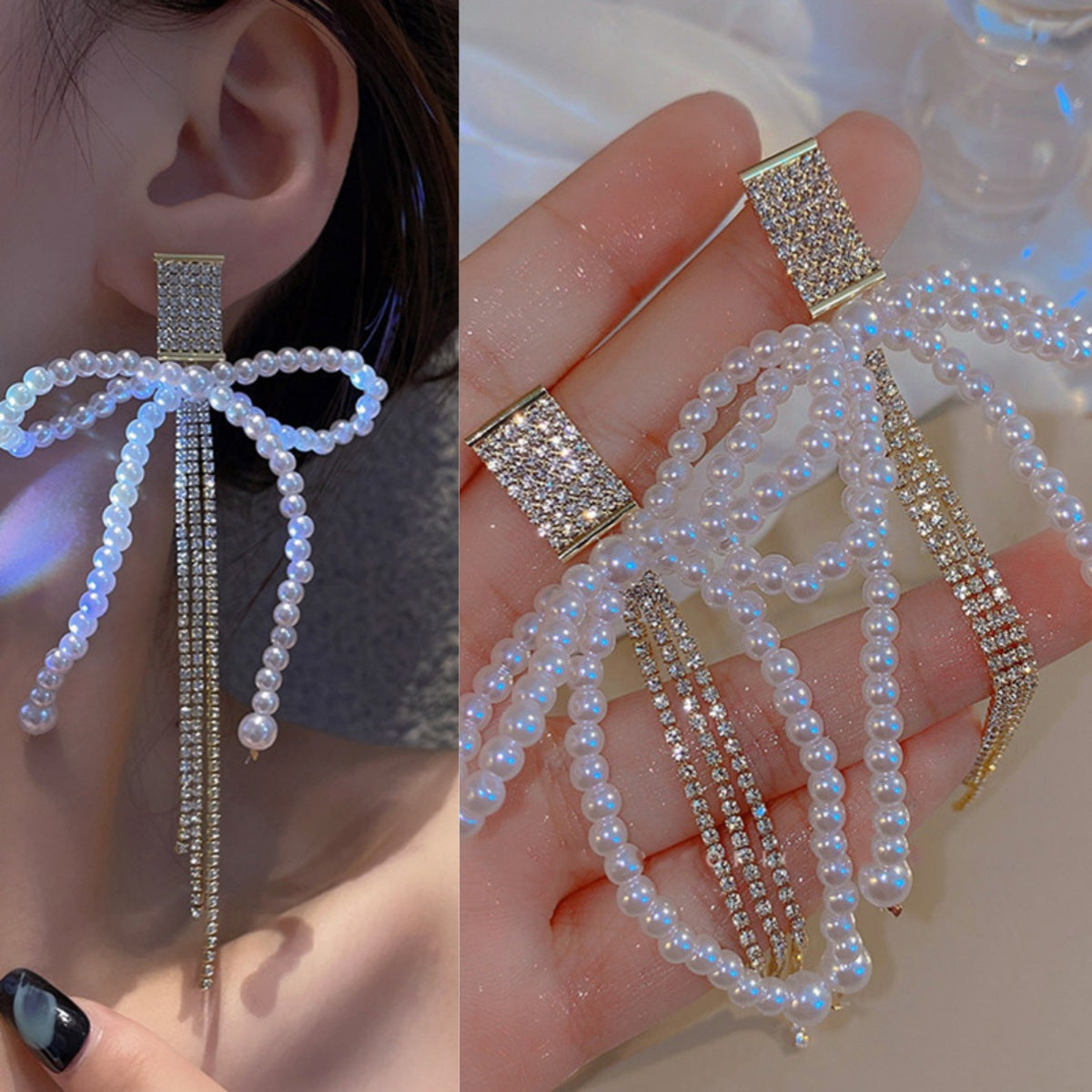 Women's Sier Needle Light Luxury Tassel Banquet Earrings