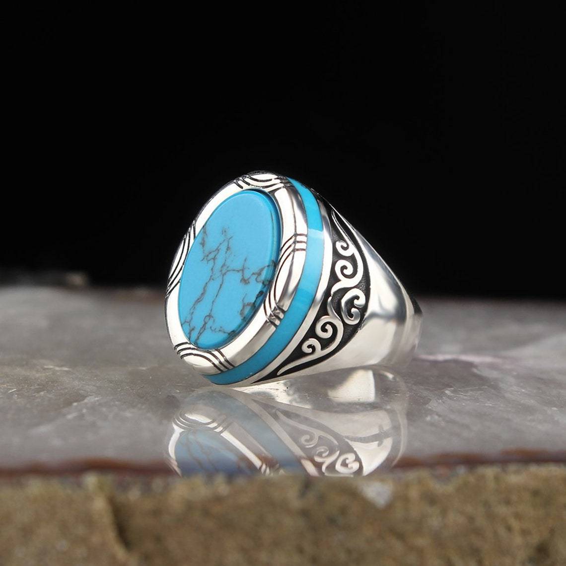 Men's Personality Retro Punk Gem Turquoise Rings