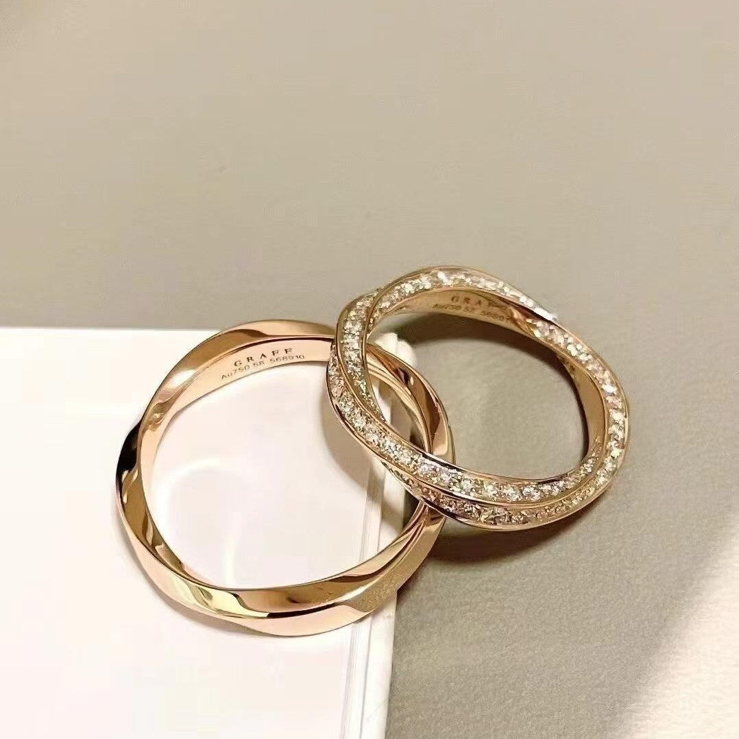 Sier High Version Glossy Diamond Couple Mobius Strip Spiral Light Ring