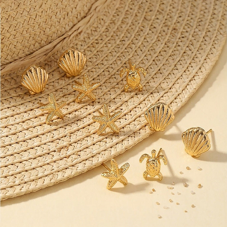 Starfish Shell Turtle Vacation Style Simple Stud Earrings