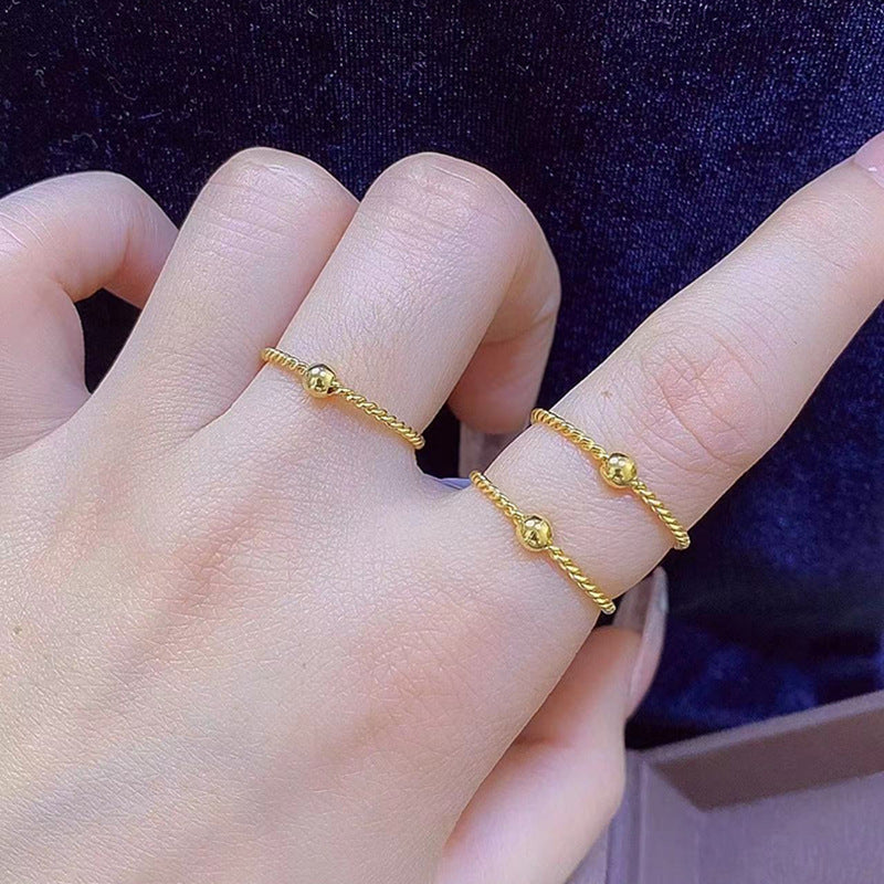 Women's No Fading Round Beads Twist Golden Bean Rings