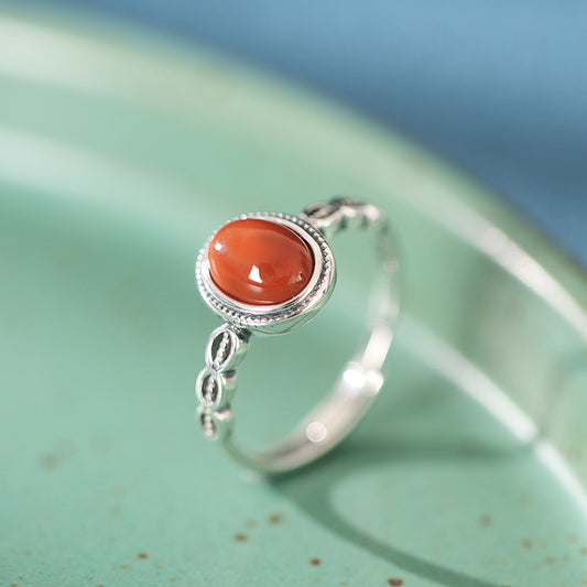 Women's Surface Sier Embedded Thai Retro Vintage Open-end Rings