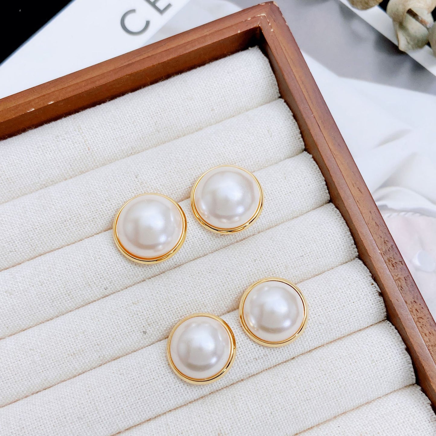 French Style Temperament Simple Hemisphere Pearl Sier Earrings