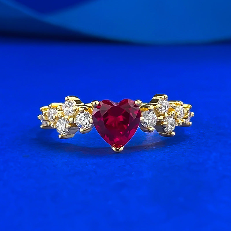 Sier Gold Heart-shaped Pigeon Blood Red Rings