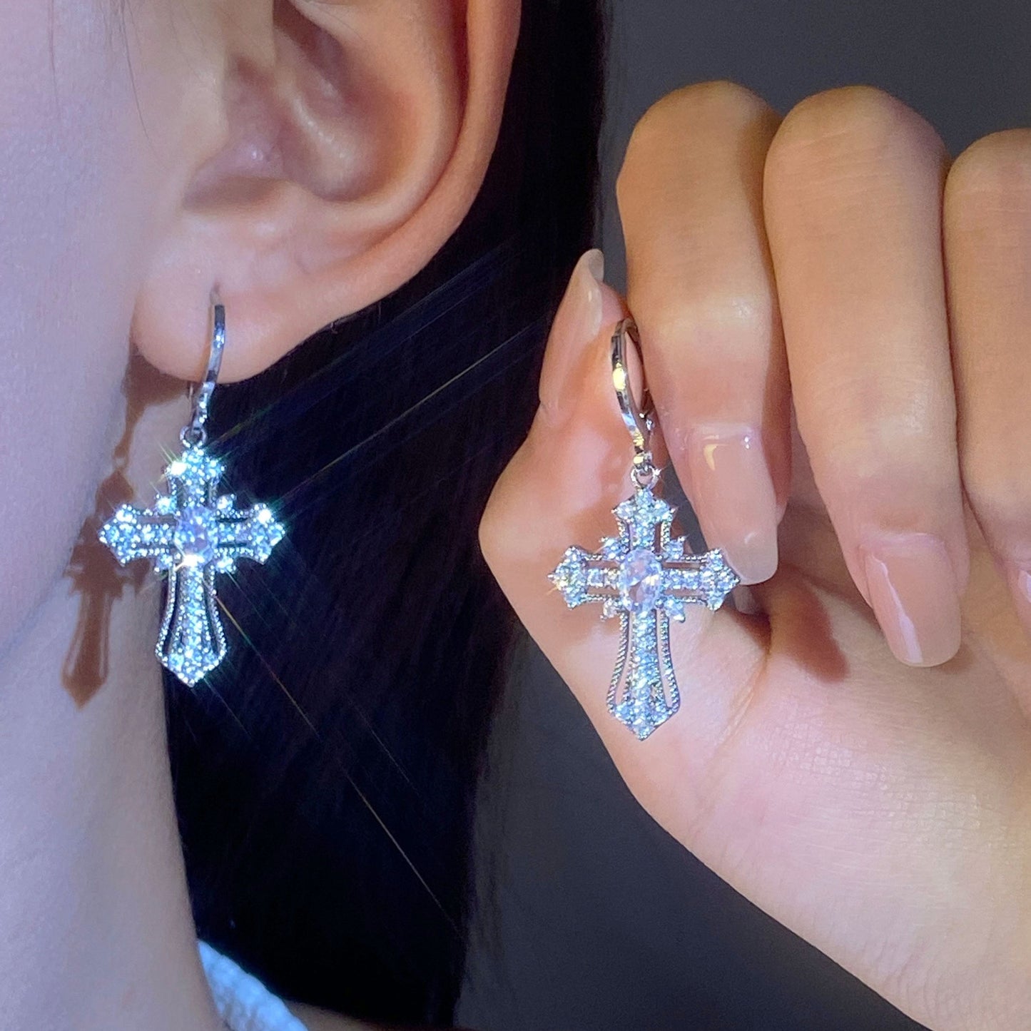 Women's Gothic Dark Diamond Cross Style Graceful Earrings