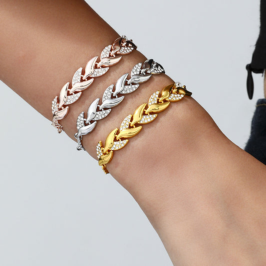 Women's Brocade Gold Leaf Fashion Wedding Diamond Bracelets