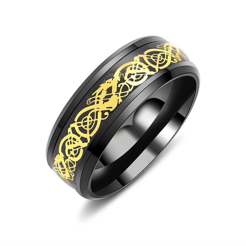 Men's Inlaid Dragon Pattern Titanium Steel Stainless Rings