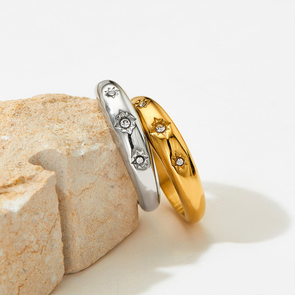 Women's Steel Eight Awn Star Super Shiny Rings