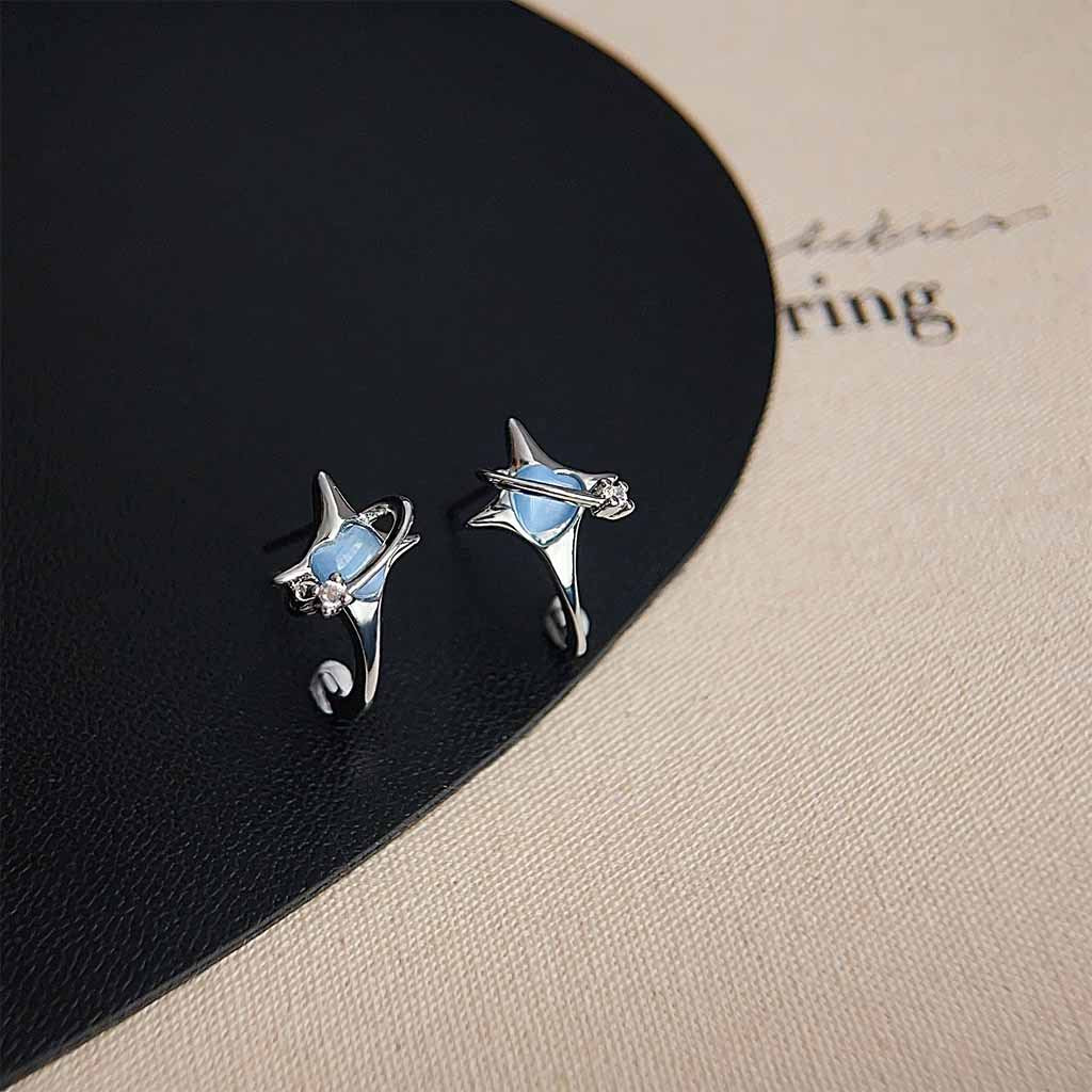 Fresh Blue Star Ear Female Design Zircon Planet Earrings