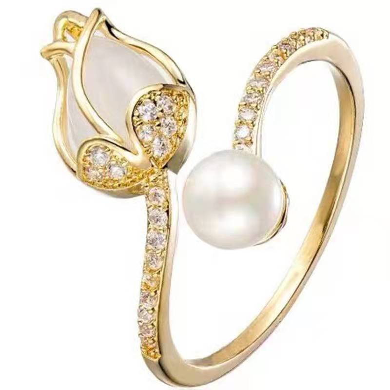 Tulip Pearl Female Sweet Cool Light Rings