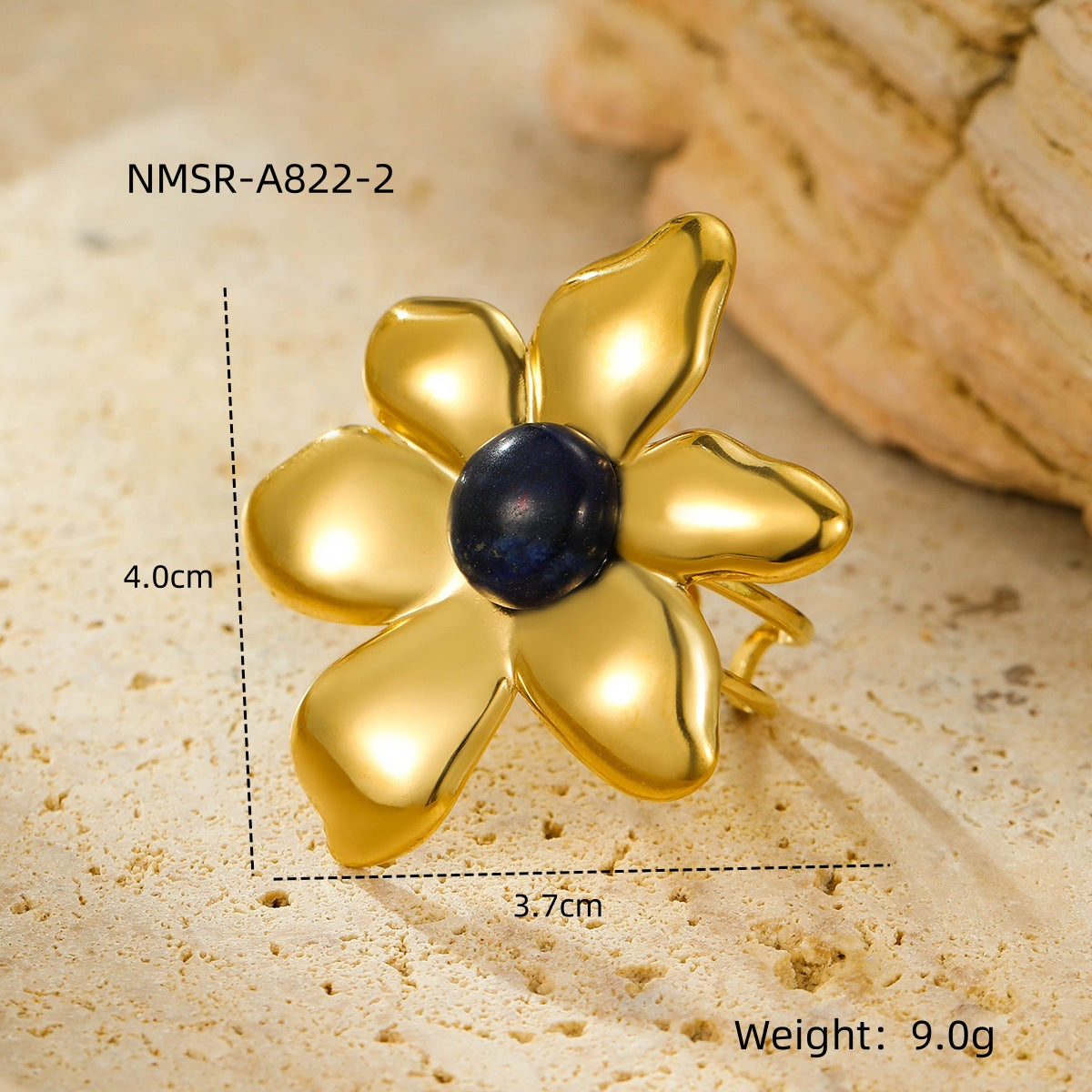 Women's Fashion Stainless Steel Gold Plated Irregular Petals Colorful Natural Rings