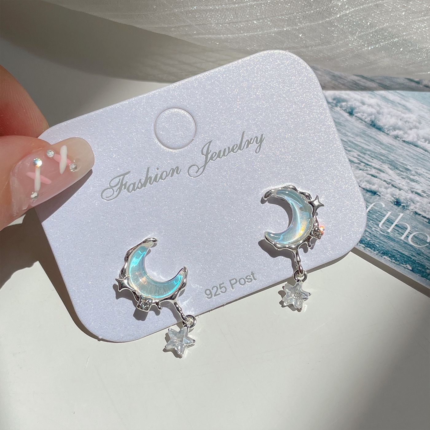 Series Blue Female Sier Needle Simple Shell Seaside Vacation Earrings