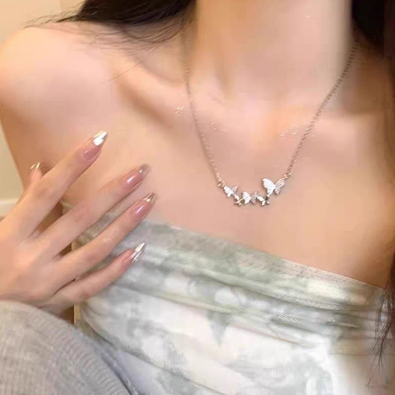 Women's Flash Butterfly Korean Light Luxury Temperament Versatile High-grade Zircon Clavicle Necklace