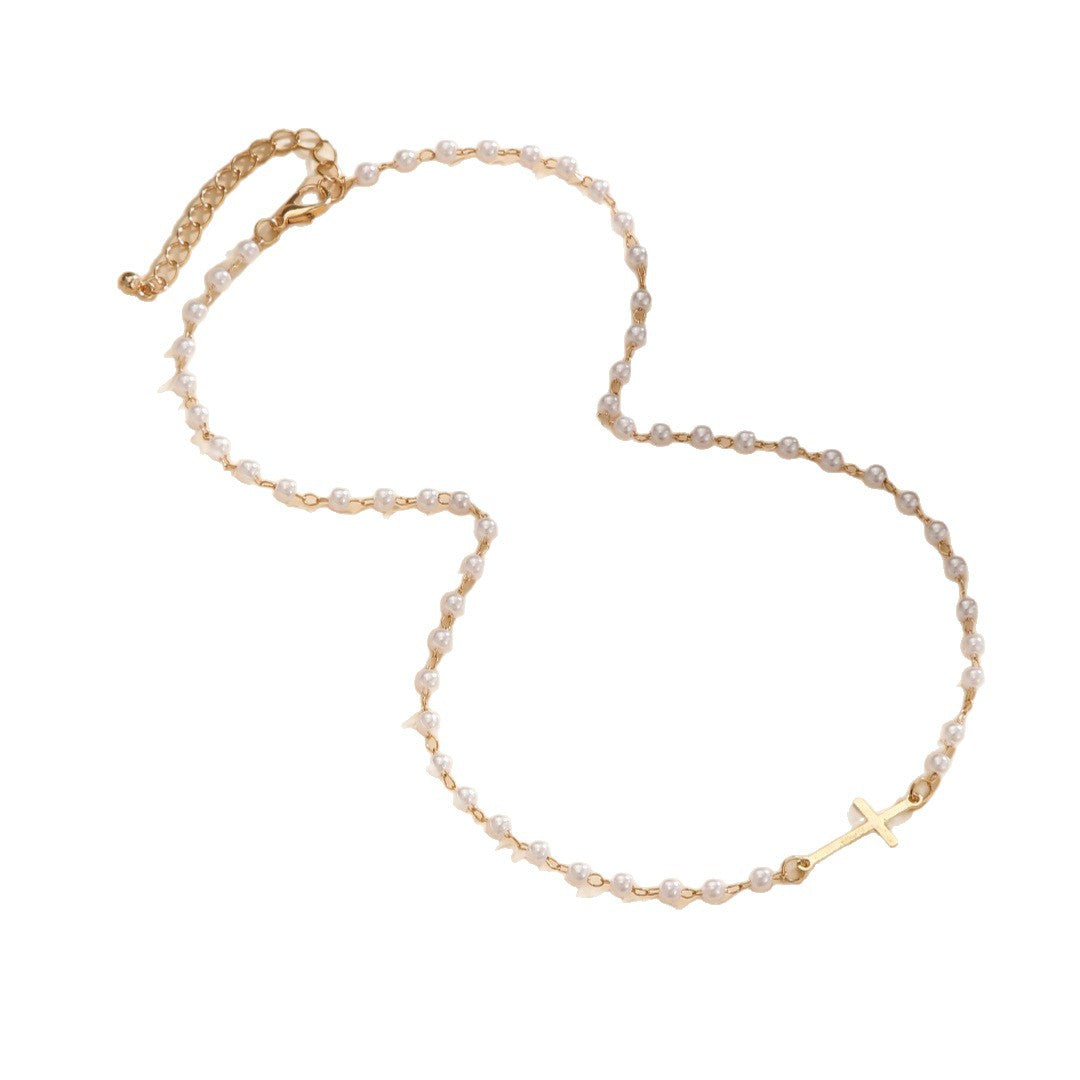 Women's Elegant Cross Pearl For Refined Simple Necklaces