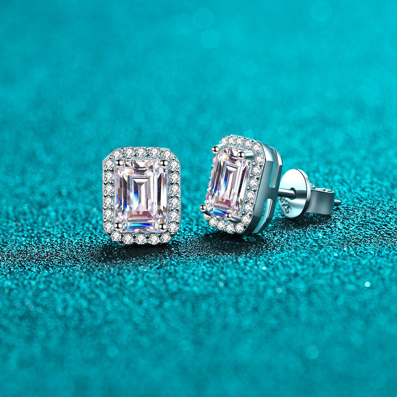 Women's Sterling Sier Inlaid With Emerald Cut Earrings