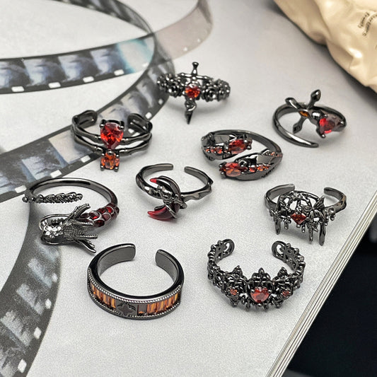 Dark Personality Red Diamond Open Twin Rings