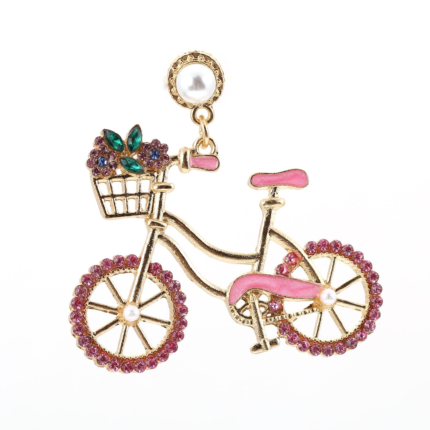 Cute Fashion Bicycle Pearl Zinc Alloy Earrings