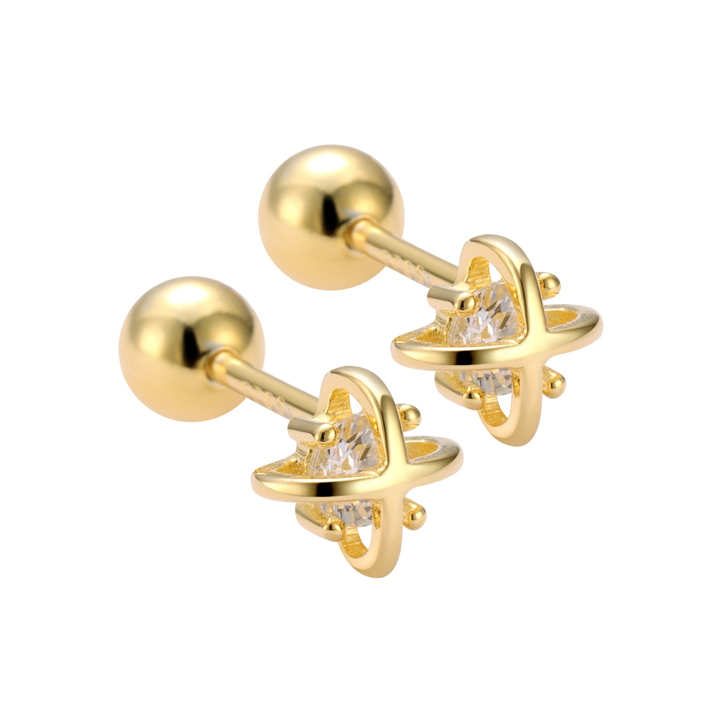 Diamond Cross Planet Screw Pin Summer High Earrings