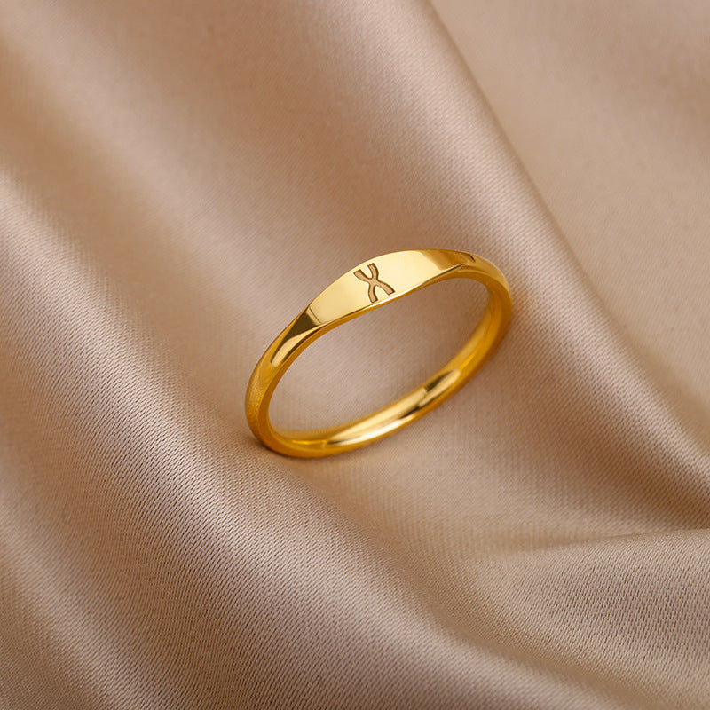 Women's Stainless Steel Golden Letters Fashion Simple Ring
