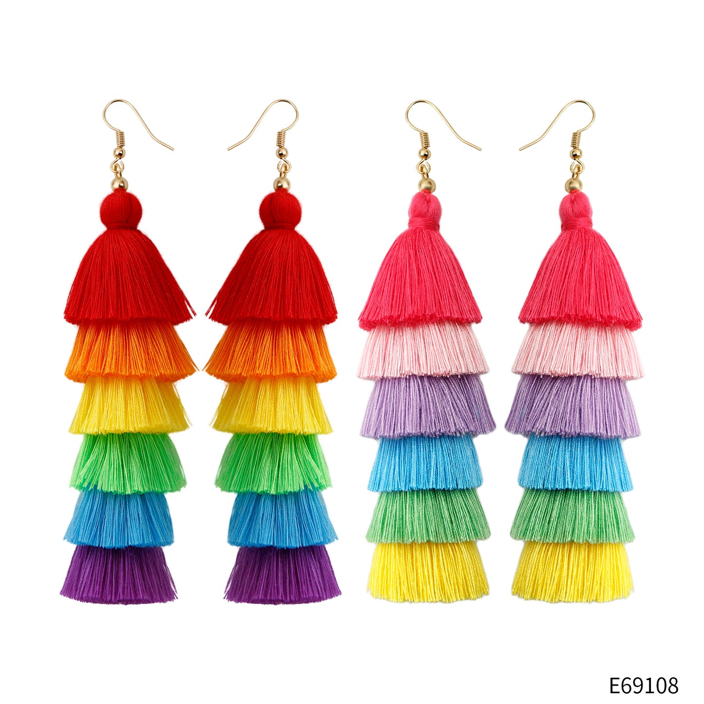 Vacation Style Tassel Colorful Rainbow Retro Earrings