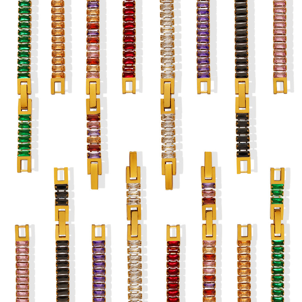 Exaggerated Color Zircon Clavicle Titanium Steel Bracelets