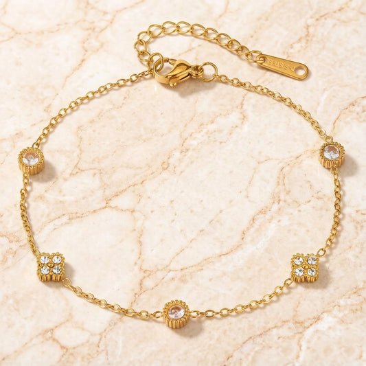 Women's Small Flower Zircon Stainless Steel Simple Bracelet