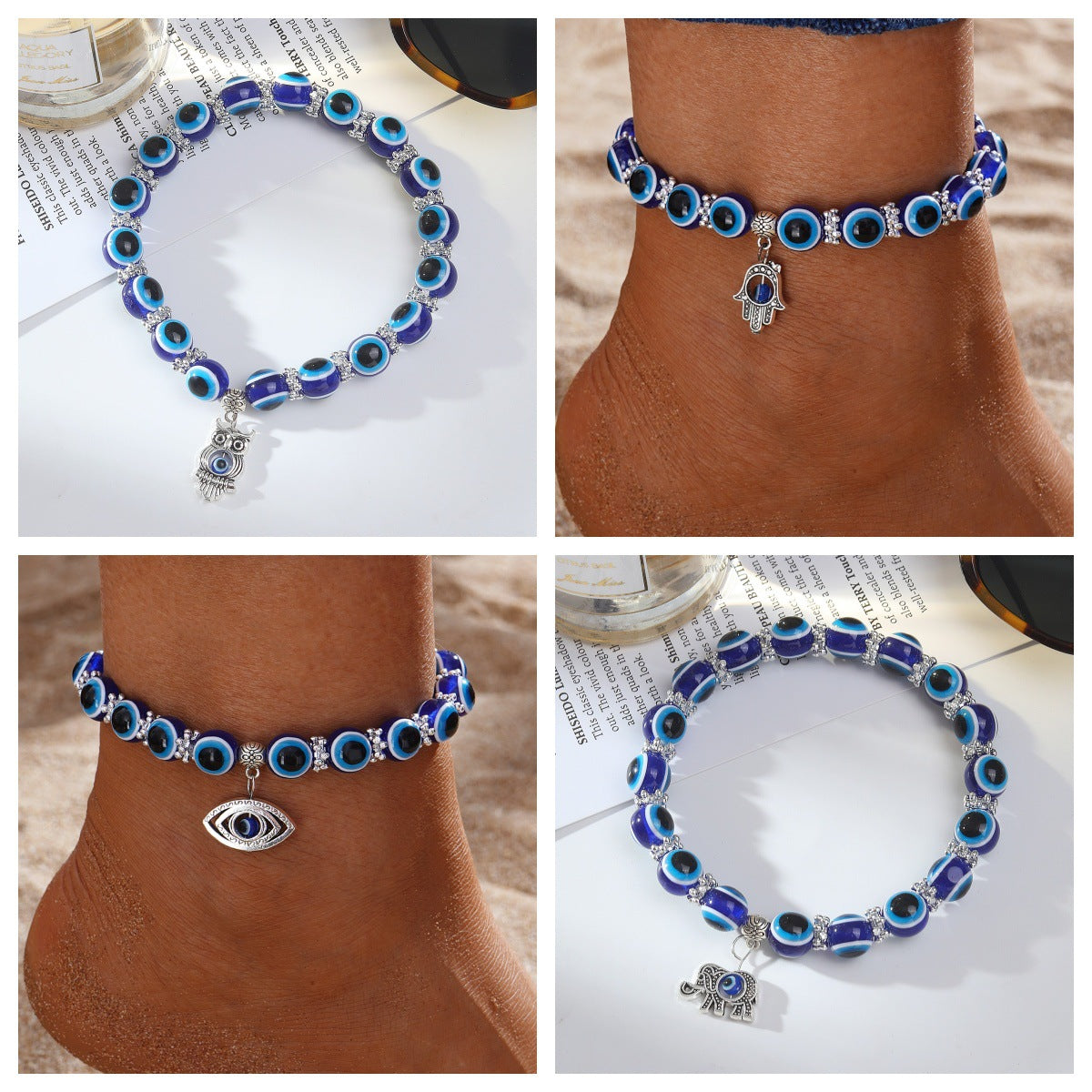 Summer Beach Foot Alloy Devil's Eye Bead Bracelet