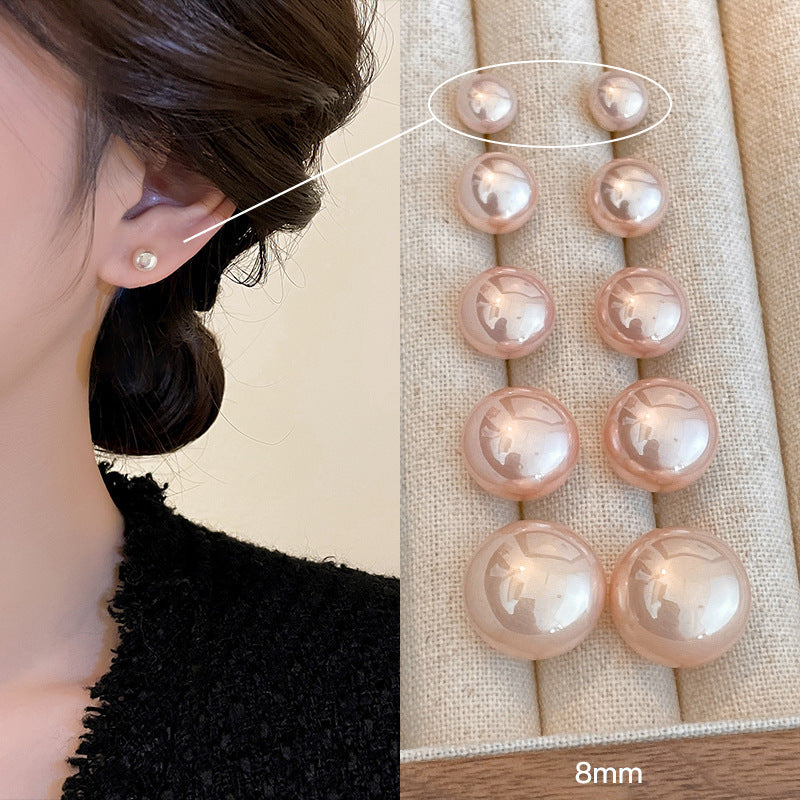 Pink Steamed Bread Pearl Female Ear Clip Earrings