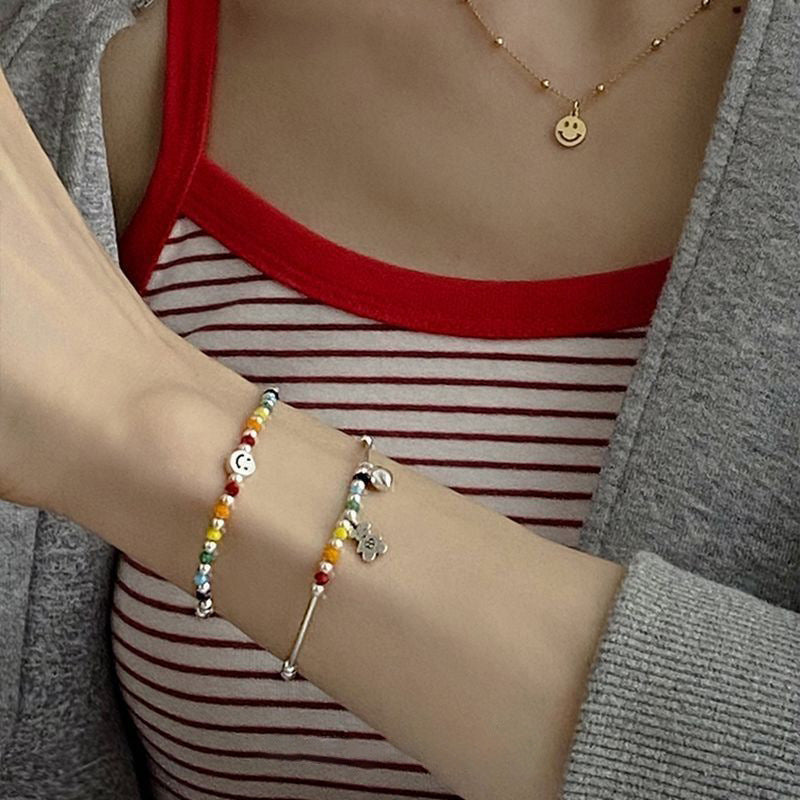 Rainbow Smiley Bear Heart Beaded Design Bracelets