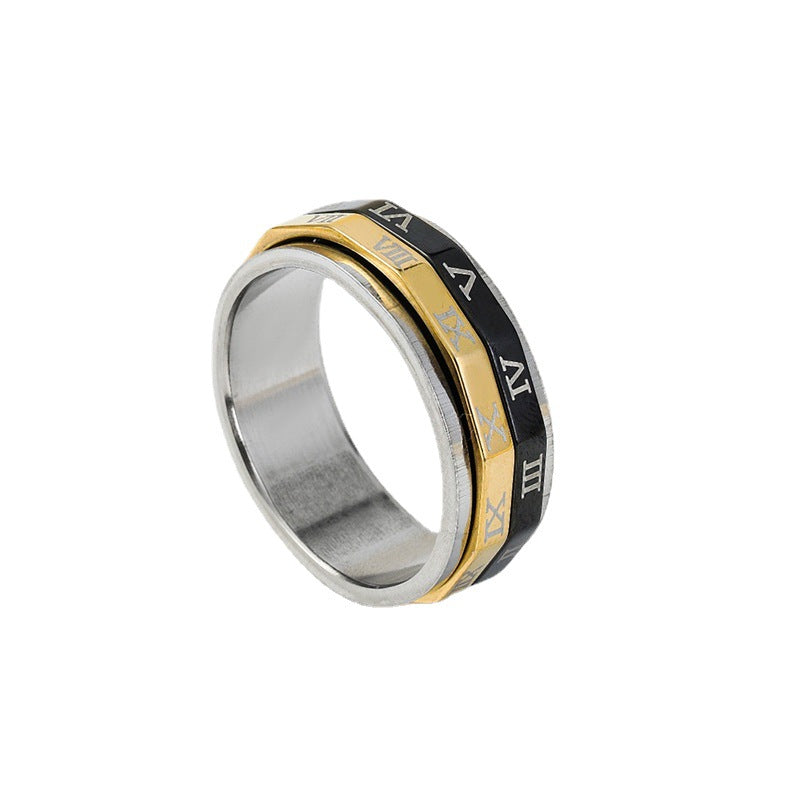 Men's Stainless Steel Simple Two-color Roman Characters Rings