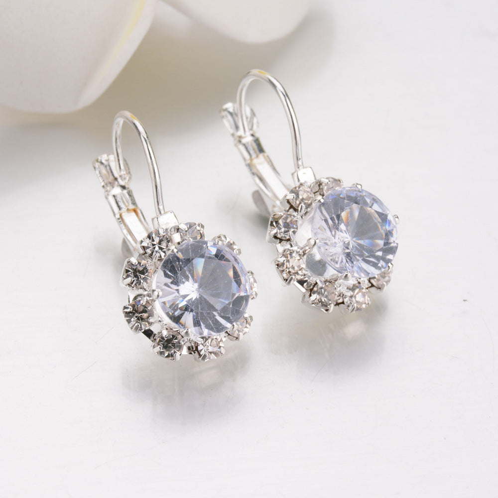 Women's Korean Style Stylish Round Crystal Diamond Earrings