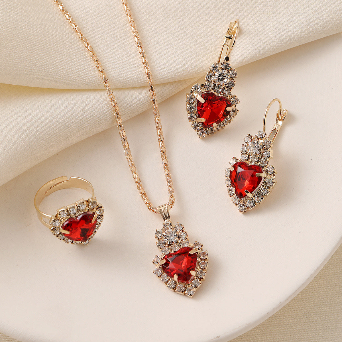 Rose Red Lake Blue Three-piece Rhinestone Necklaces