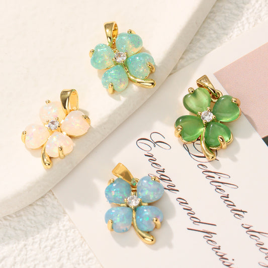 Light Luxury Four-leaf Clover Gold Inlaid Zircon Pendants
