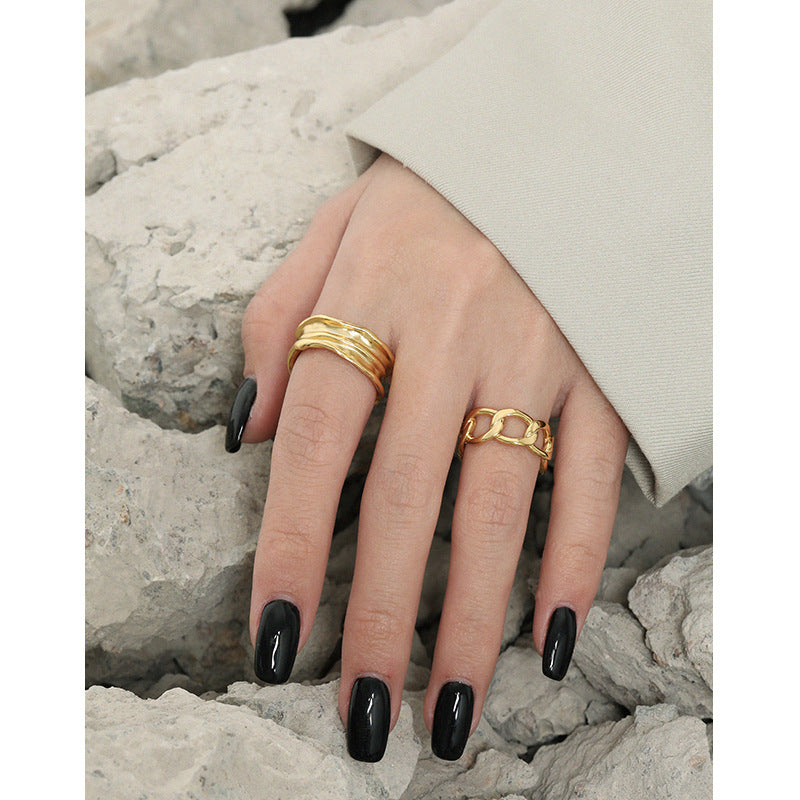 Women's Korean Style Niche Design Minimalist Irregular Pleated Rings