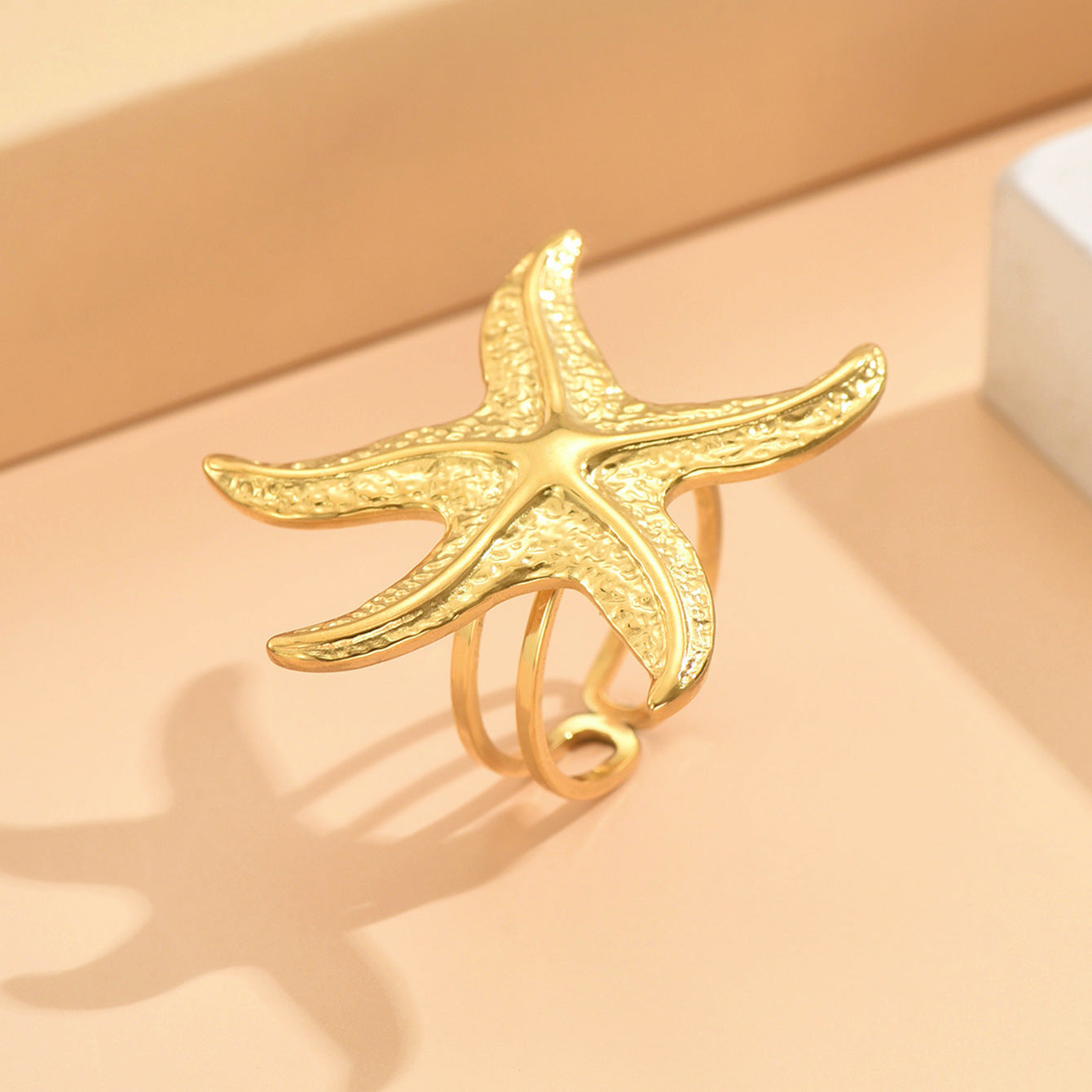 Beach Starfish Adjustable Stainless Steel Open Rings