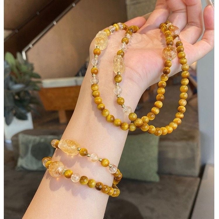 Style Lucky Imitation Citrine Gold Tiger Eye Good Luck Bracelets