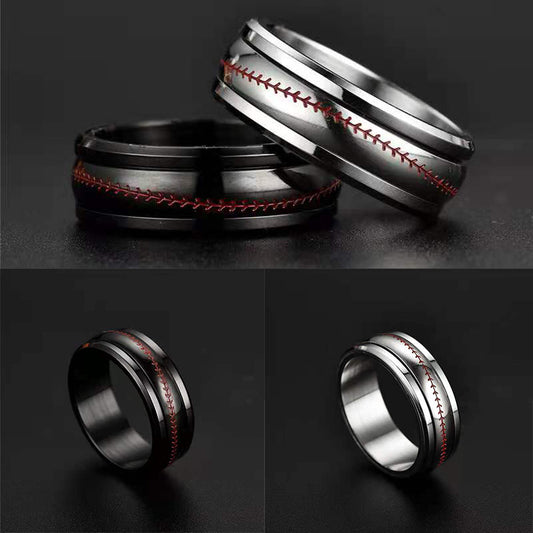 Men's Titanium Steel Trendy Rotatable Rugby Couple Rings