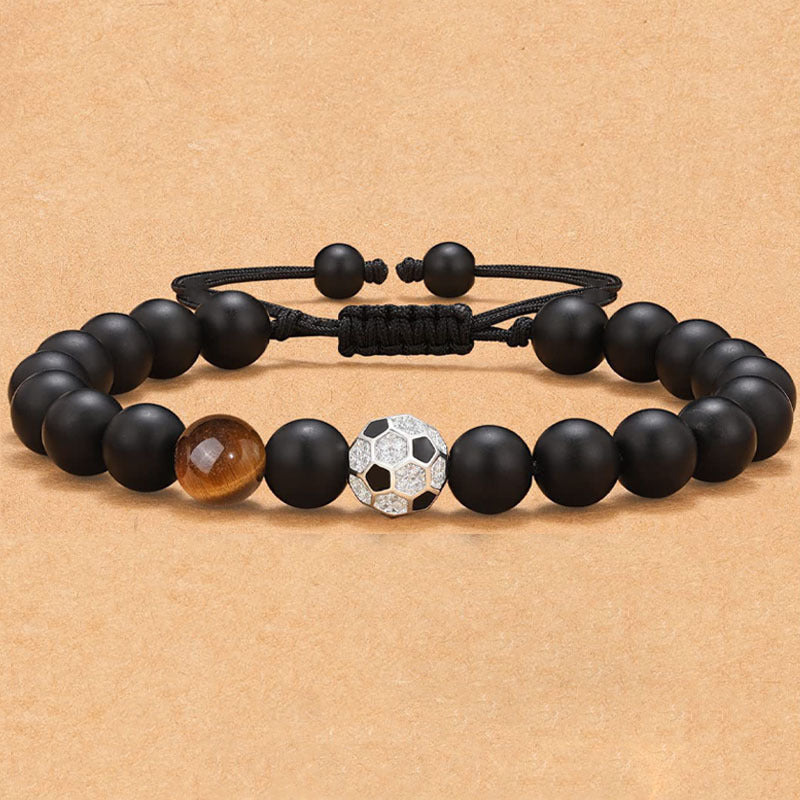 Men's Black Silk Frosted Woven Football Fashion Tigereye Bracelets