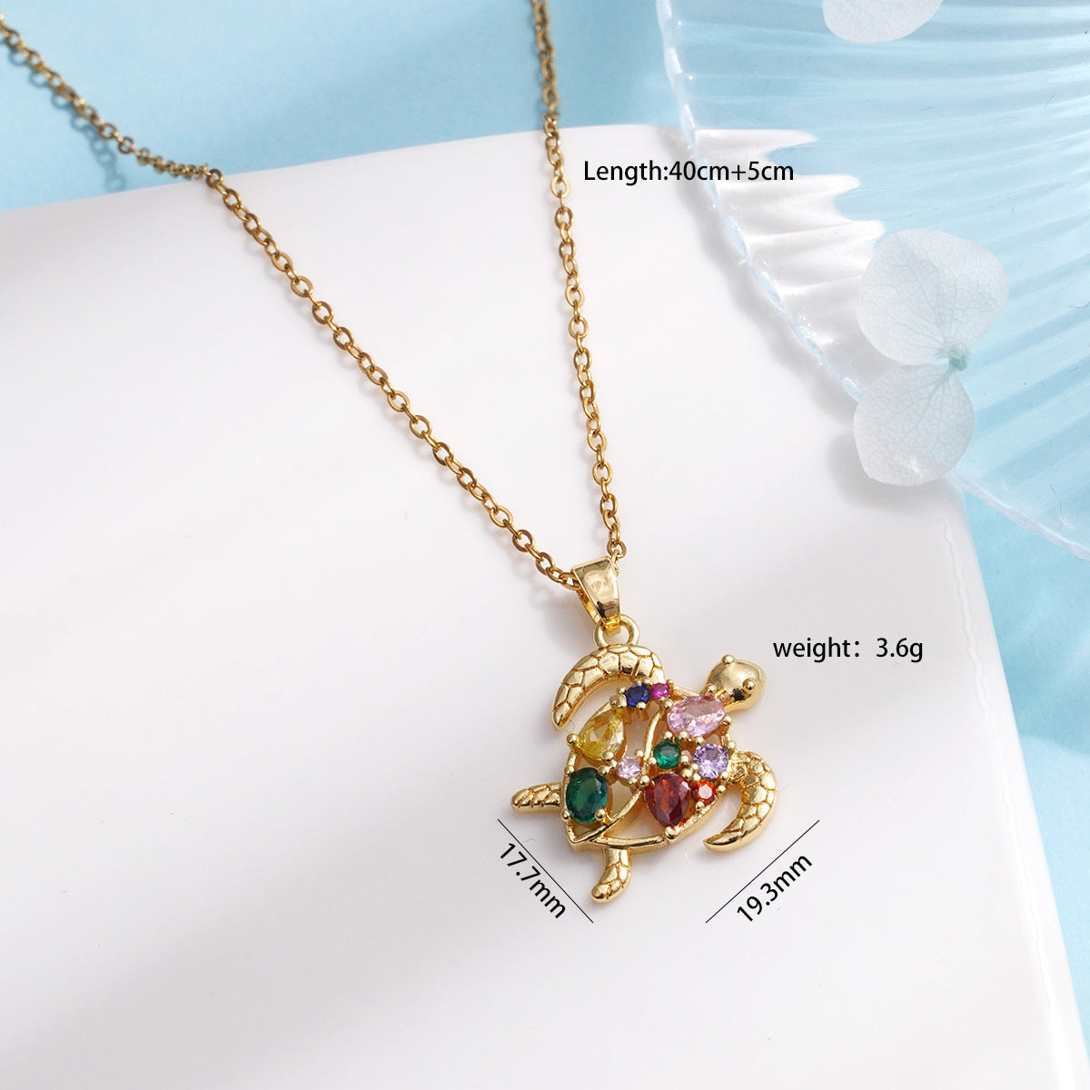 Gold Inlaid Zircon Marine Turtle Titanium Steel Female Design Necklaces