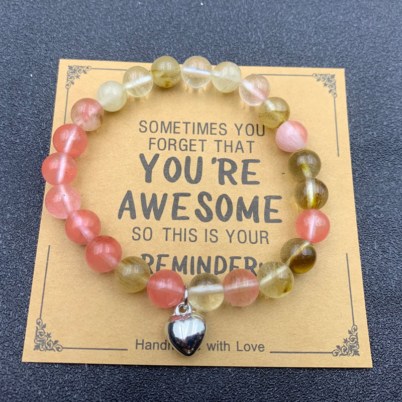 Amethyst Heart Pink Zebra Obsidian Volcanic Bracelets