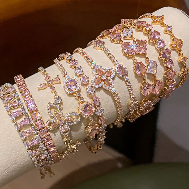 Pink Heart Diamond Flower Light Luxury Minority High Sense Fashion Bracelet