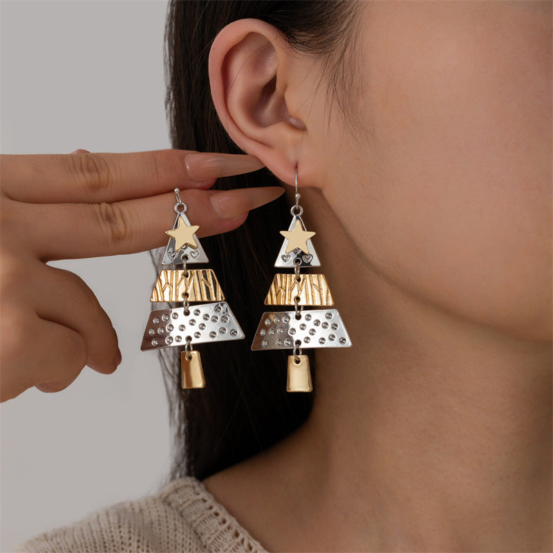 Two-tone Christmas Tree Personality Creative Exaggerating Earrings