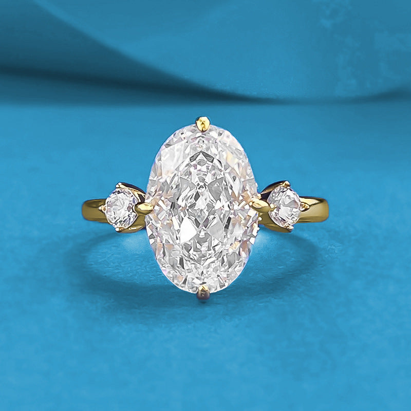 Sier Plated Mosaic Oval Ice Flower Rings