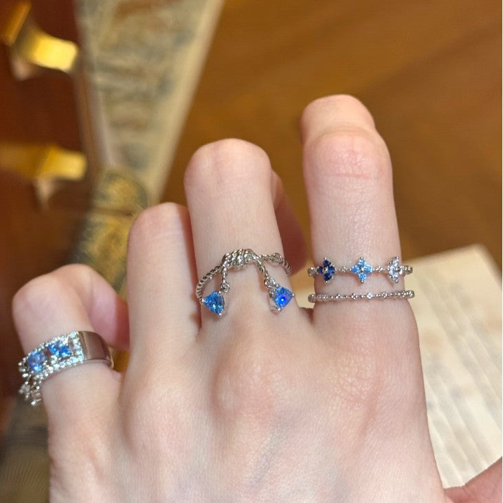 Sea Blue Four-leaf Flower Stacked High-grade Light Ring