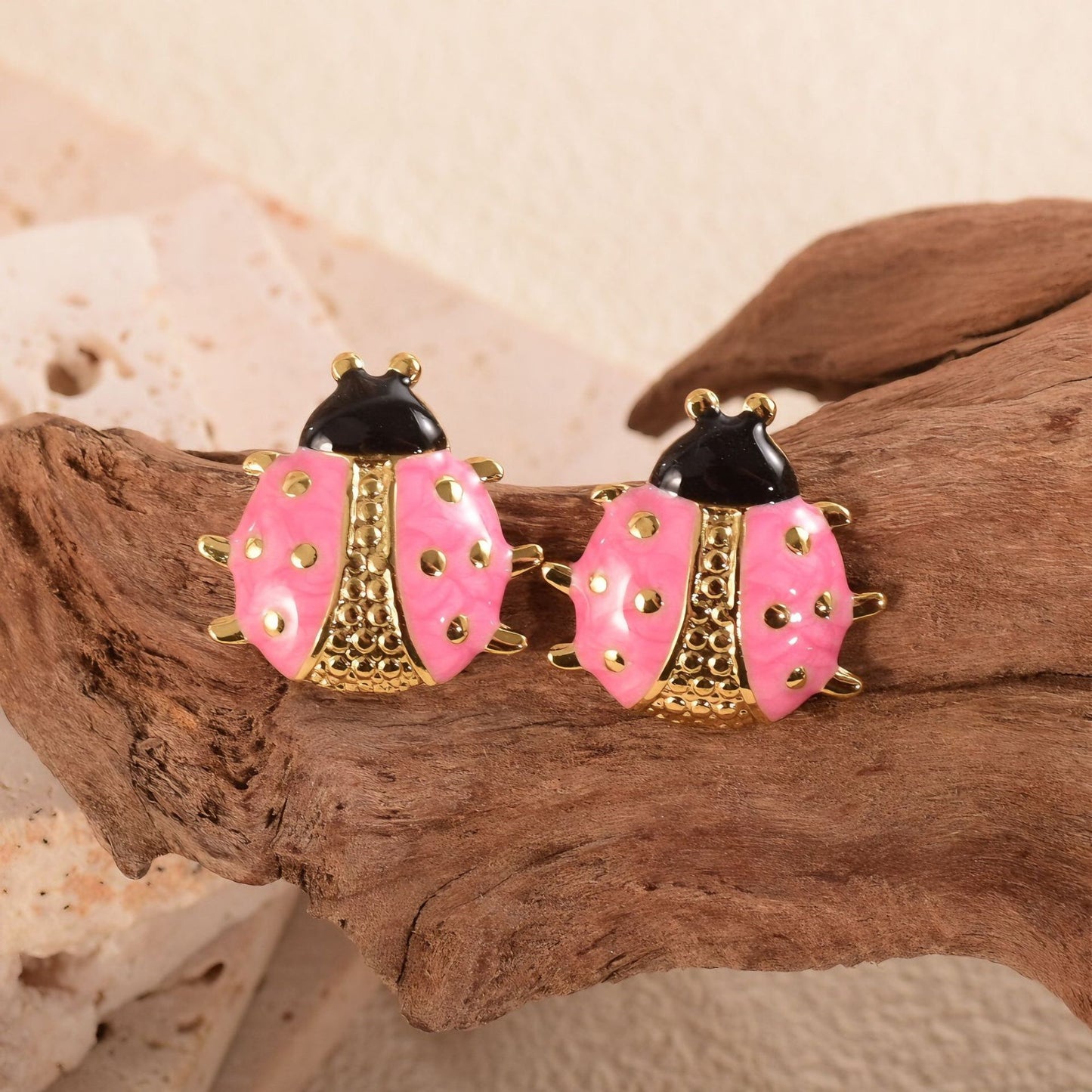 Colorful Oil Ladybug Stainless Steel Creative Cartoon Fashionable Versatile Stud Earrings