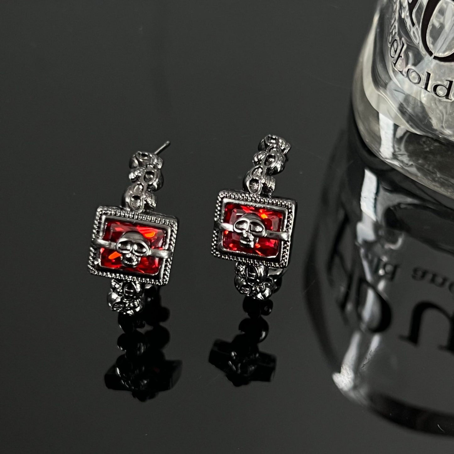 Style Skull Cross Love Red Zirconium Rings